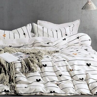 Komplet Pościeli Satyna Bawełniana w Serca