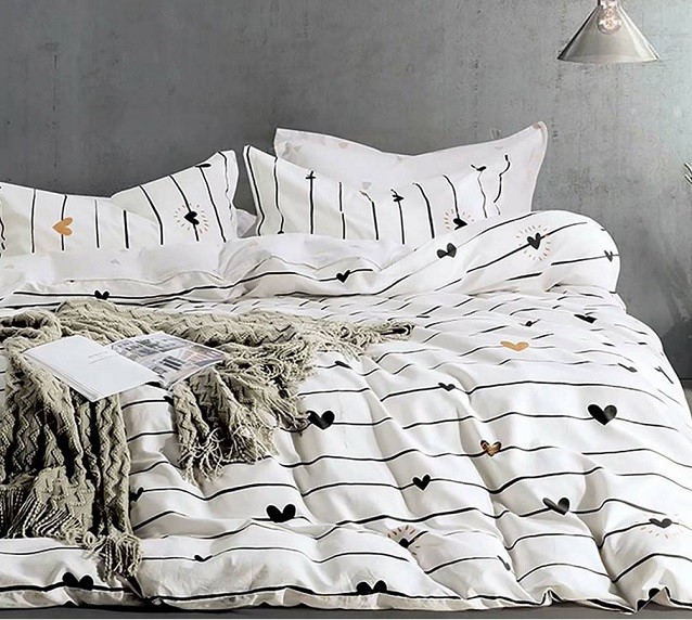 Komplet Pościeli Satyna Bawełniana w Serca