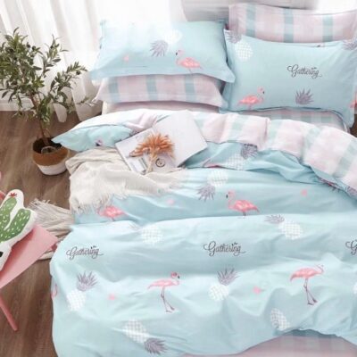 Komplet Pościeli Satyna Bawełniana Flamingi
