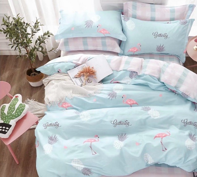 Komplet Pościeli Satyna Bawełniana Flamingi