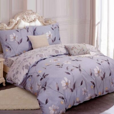 Komplet Pościeli Satyna Bawełniana w Kwiaty