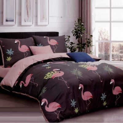Komplet Pościeli Satyna Bawełniana Flamingi