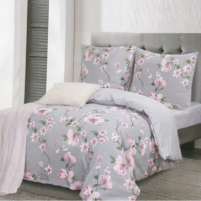 Komplet Pościeli Satyna Bawełniana w Kwiaty