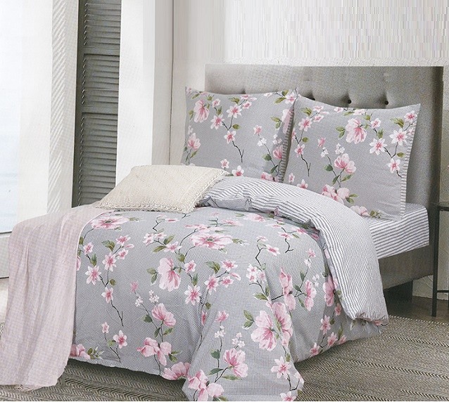 Komplet Pościeli Satyna Bawełniana w Kwiaty