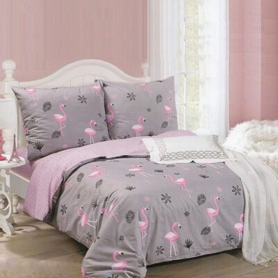 Komplet Pościeli Satyna Bawełniana Flamingi