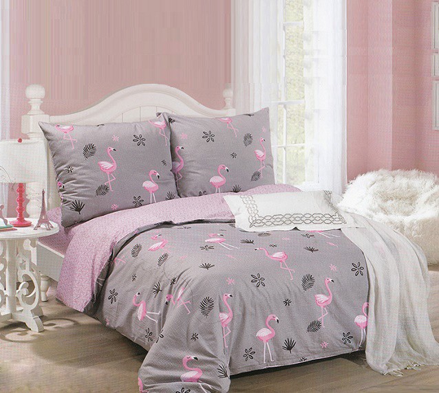 Komplet Pościeli Satyna Bawełniana Flamingi