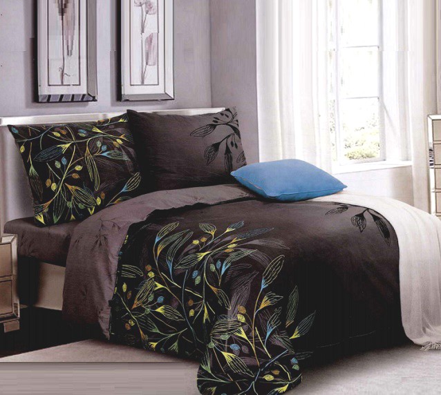 Komplet Pościeli Satyna Bawełniana w Liście