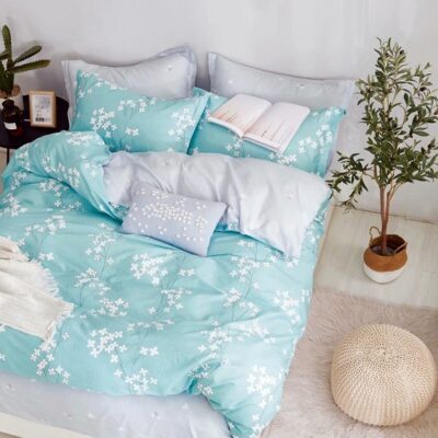 Komplet Pościeli Satyna Bawełniana w Kwiatki