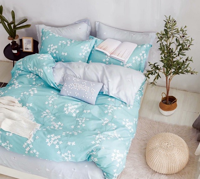 Komplet Pościeli Satyna Bawełniana w Kwiatki