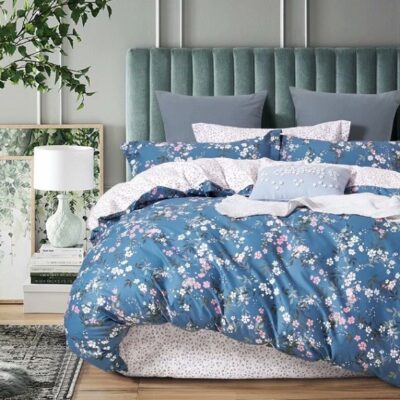 Komplet Pościeli Satyna Bawełniana w Kwiatki