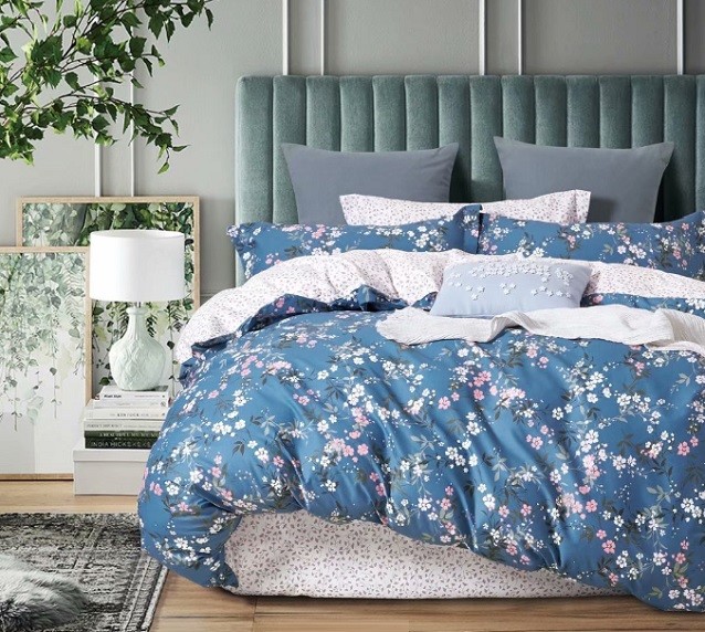 Komplet Pościeli Satyna Bawełniana w Kwiatki