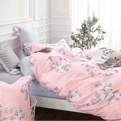 Komplet Pościeli Satyna Bawełniana w Kwiatki