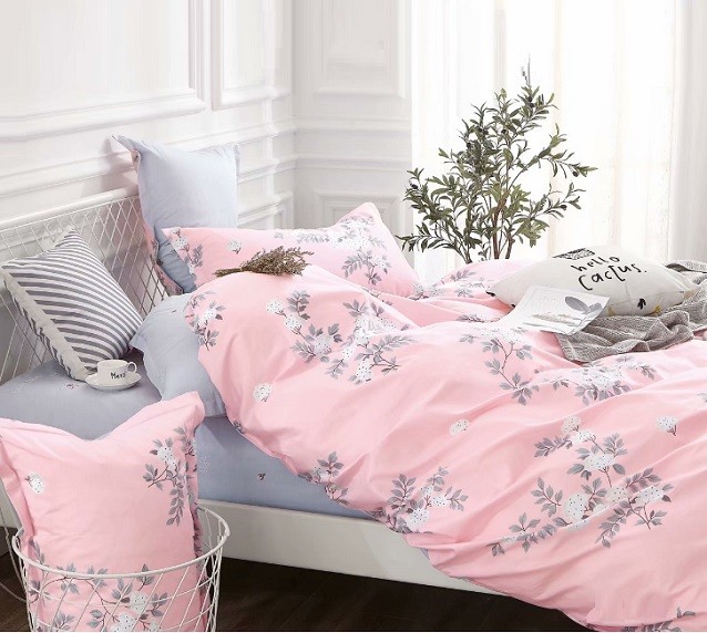 Komplet Pościeli Satyna Bawełniana w Kwiatki