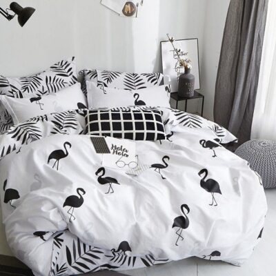 Komplet Pościeli Satyna Bawełniana Flamingi