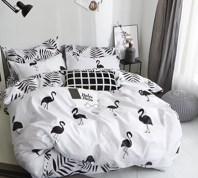 Komplet Pościeli Satyna Bawełniana Flamingi