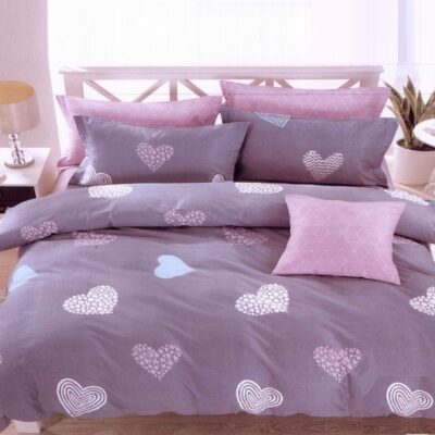 Komplet Pościeli Satyna Bawełniana Serca