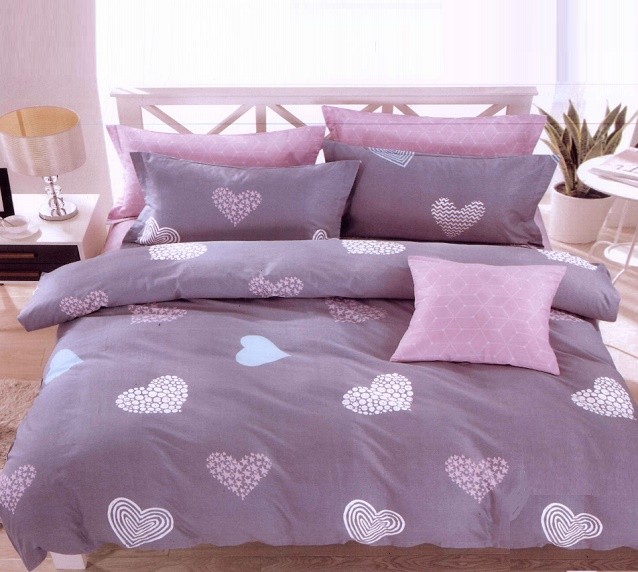 Komplet Pościeli Satyna Bawełniana Serca