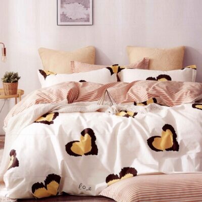 Komplet Pościeli Satyna Bawełniana Serca