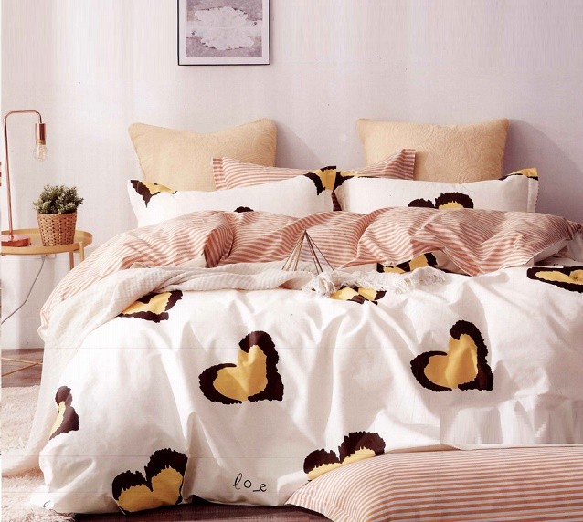 Komplet Pościeli Satyna Bawełniana Serca