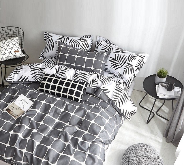 Komplet Pościeli Satyna Bawełniana Kwadraty