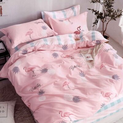 Komplet Pościeli Satyna Bawełniana Flamingi