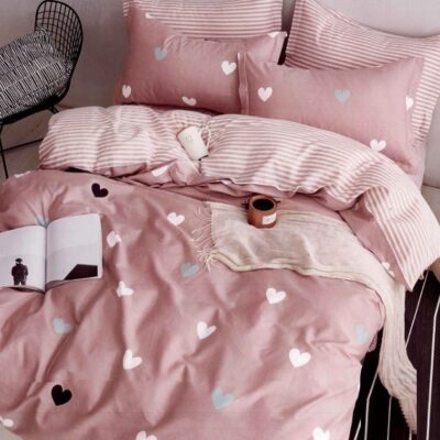 Komplet Pościeli Satyna Bawełniana Serca