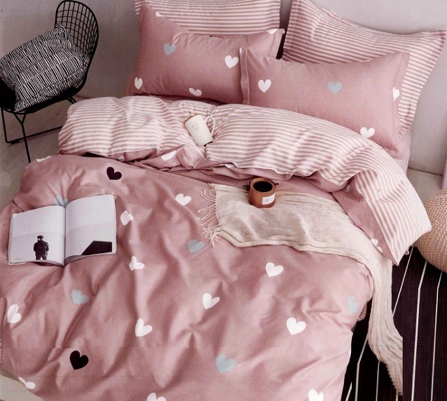 Komplet Pościeli Satyna Bawełniana Serca