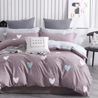 Komplet Pościeli Satyna Bawełniana Serca