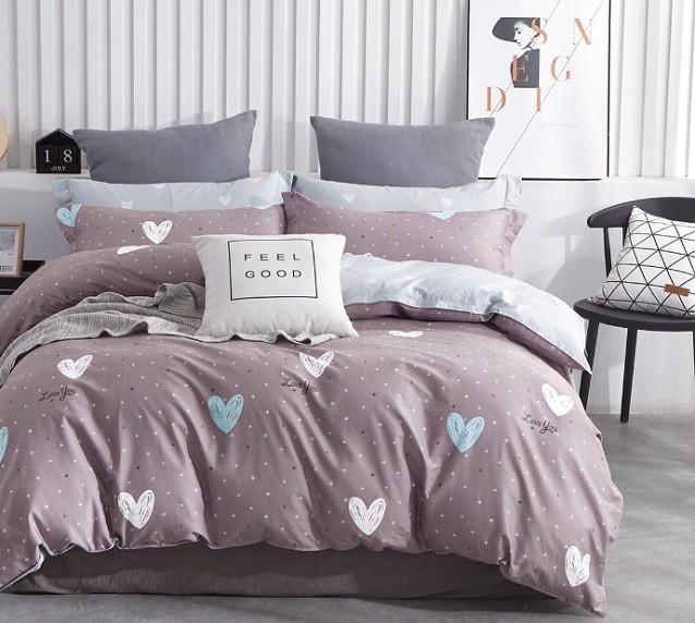 Komplet Pościeli Satyna Bawełniana Serca