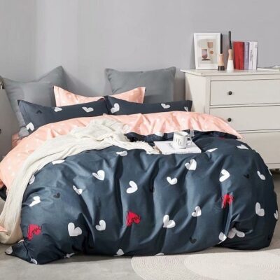 Komplet Pościeli Satyna Bawełniana Serca