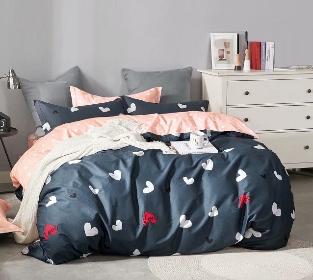 Komplet Pościeli Satyna Bawełniana Serca