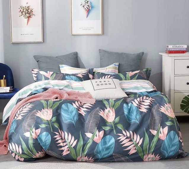 Komplet Pościeli Satyna Bawełniana Liście