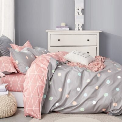 Komplet Pościeli Satyna Bawełniana Grochy