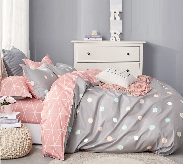 Komplet Pościeli Satyna Bawełniana Grochy