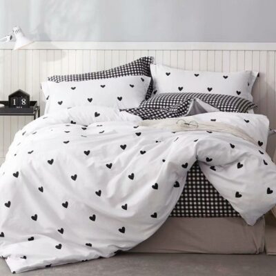 Komplet Pościeli Satyna Bawełniana Serca