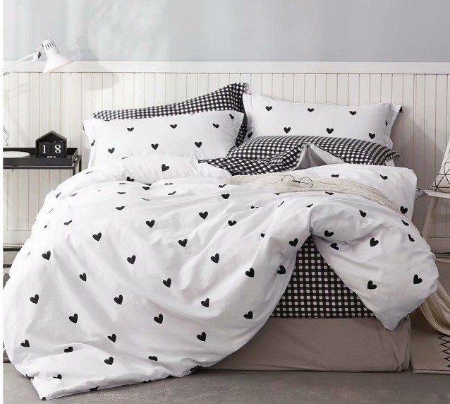 Komplet Pościeli Satyna Bawełniana Serca
