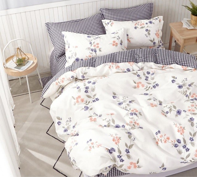 Komplet Pościeli Satyna Bawełniana Kwiatki