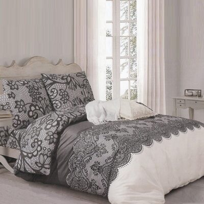 Komplet Pościeli Satyna Bawełniana Szara