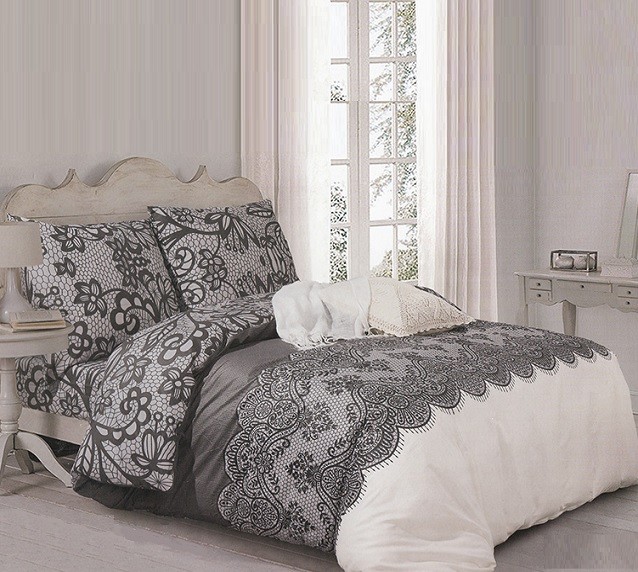 Komplet Pościeli Satyna Bawełniana Szara