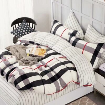 Komplet Pościeli Satyna Bawełniana Kratka