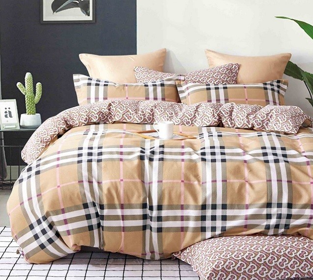 Komplet Pościeli Satyna Bawełniana Kratka