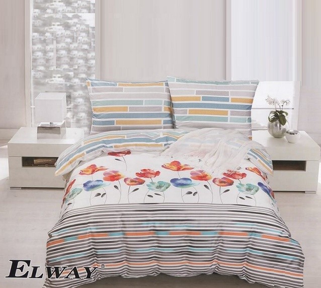 Komplet Pościeli Satyna Bawełniana w Kwiatki