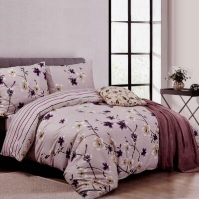 Komplet Pościeli Satyna Bawełniana w Kwiaty