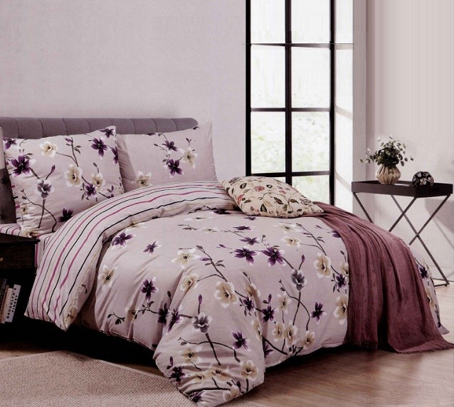 Komplet Pościeli Satyna Bawełniana w Kwiaty