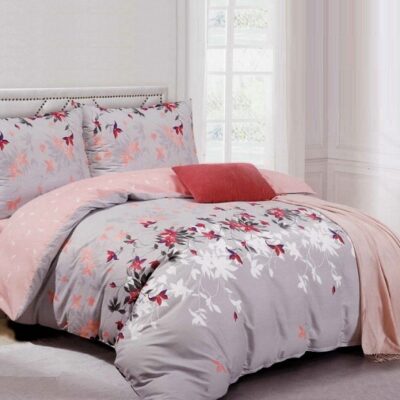 Komplet Pościeli Satyna Bawełniana w Kwiaty