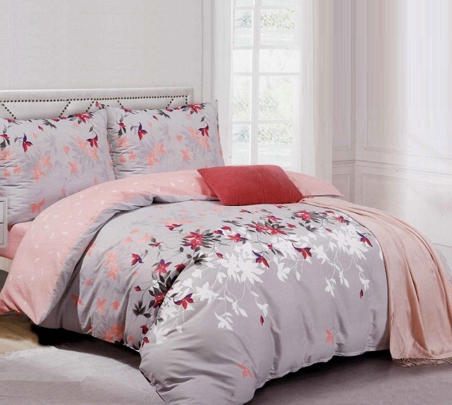 Komplet Pościeli Satyna Bawełniana w Kwiaty