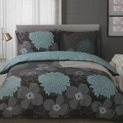 Komplet Pościeli Satyna Bawełniana w Kwiatki