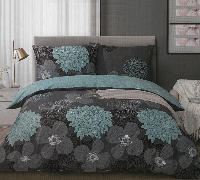 Komplet Pościeli Satyna Bawełniana w Kwiatki