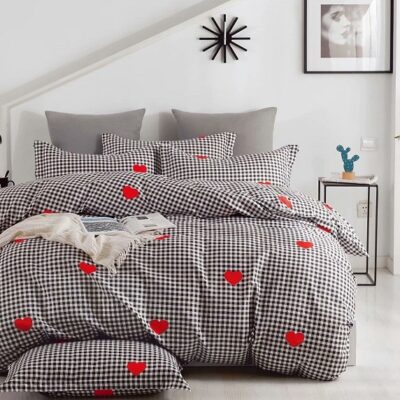 Komplet Pościeli Satyna Bawełniana Serca