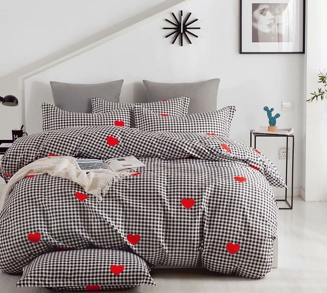 Komplet Pościeli Satyna Bawełniana Serca